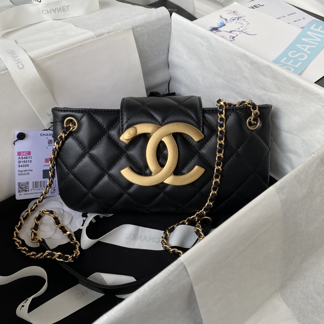 [TOP] CHANEL Retro Metal LOGO Lamb Leather Rhombus Bag 11.5×24×4.5cm - GHW - 5 Colors
