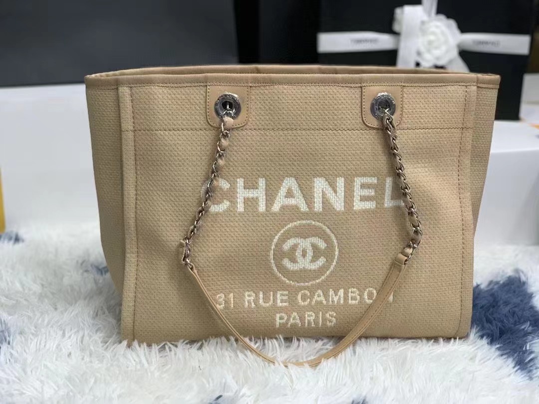 [TOP] CHANEL Deauville Tote Shopping Bag 35cm/39cm - Brown