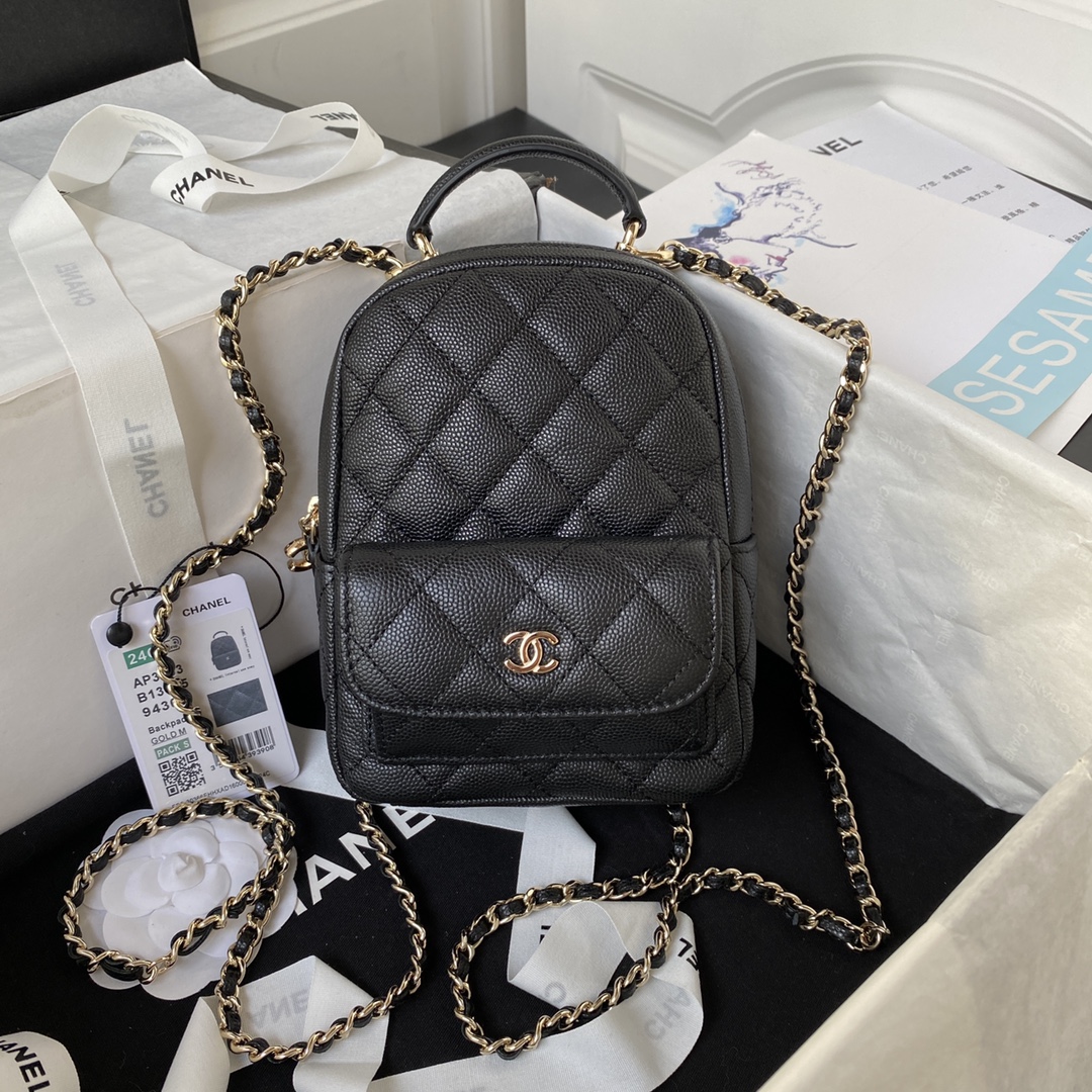 [TOP] CHANEL Cortical Lychee Pattern Small Shoulder Bag - 18×13×9cm - GHW&Black/White