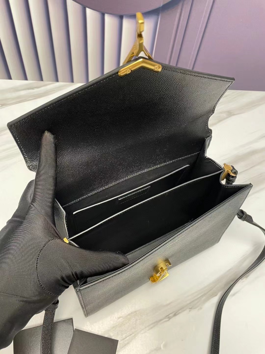 [TOP] Yves Saint Laurent YSL Cassandra Top Handle Bag - Black w GHW