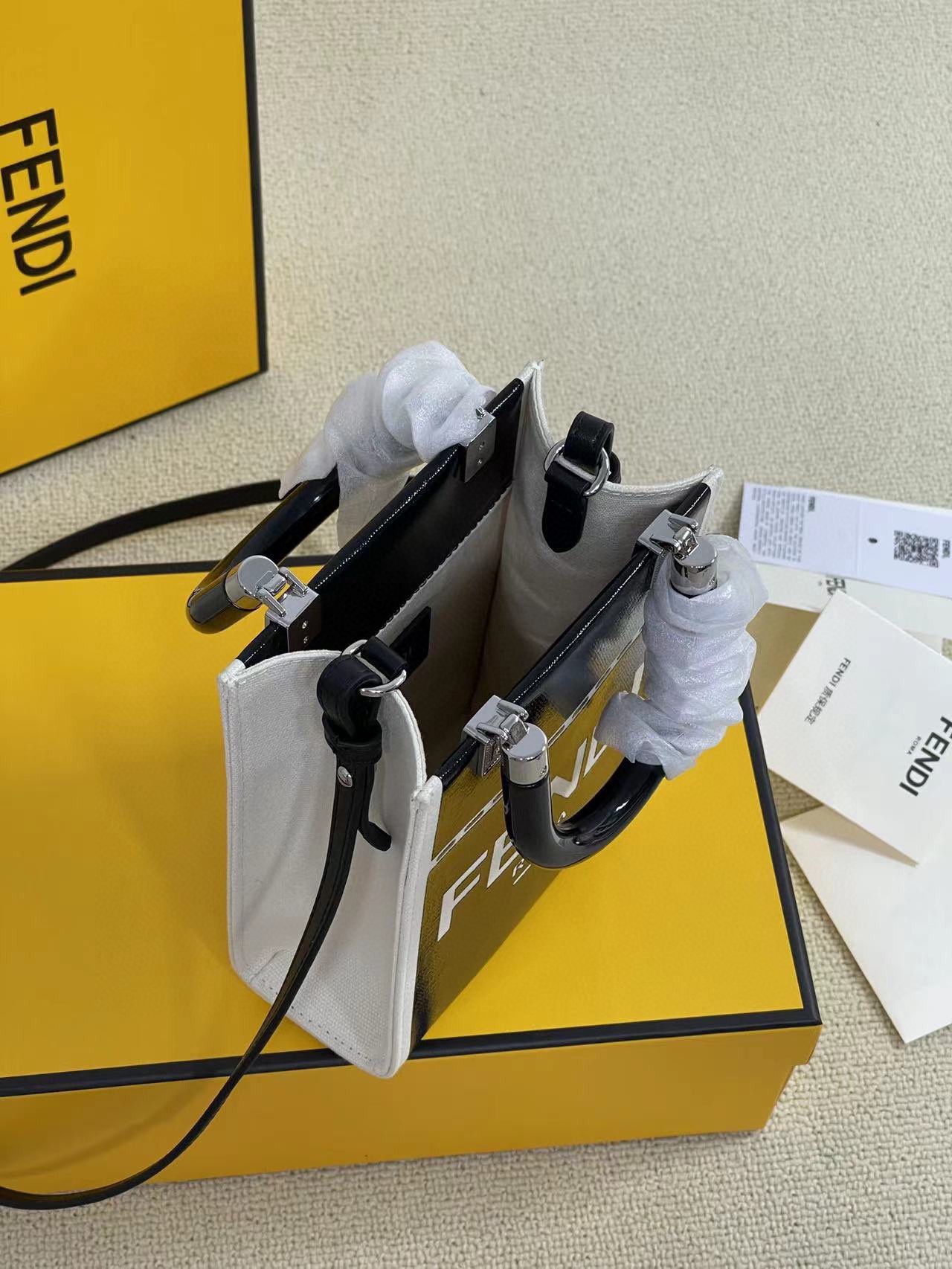 [TOP] FENDI Canvas Mini Tote Sunshine Bags - 13x6.5x18cm - Black
