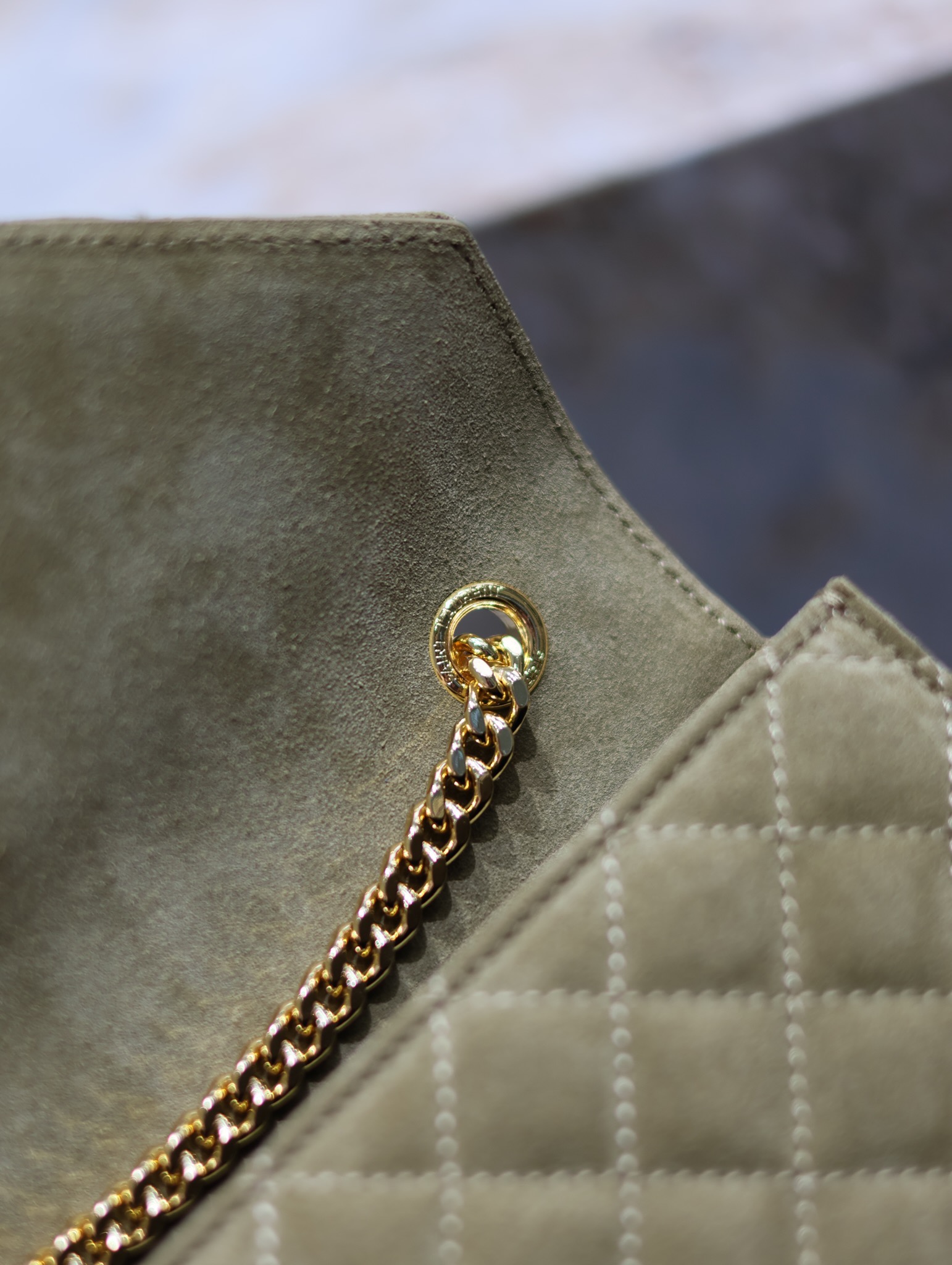 [TOP] Yves Saint Laurent YSL Envelope Chain Wallet Grain Leather - 2 Sizes - Army Green - GHW