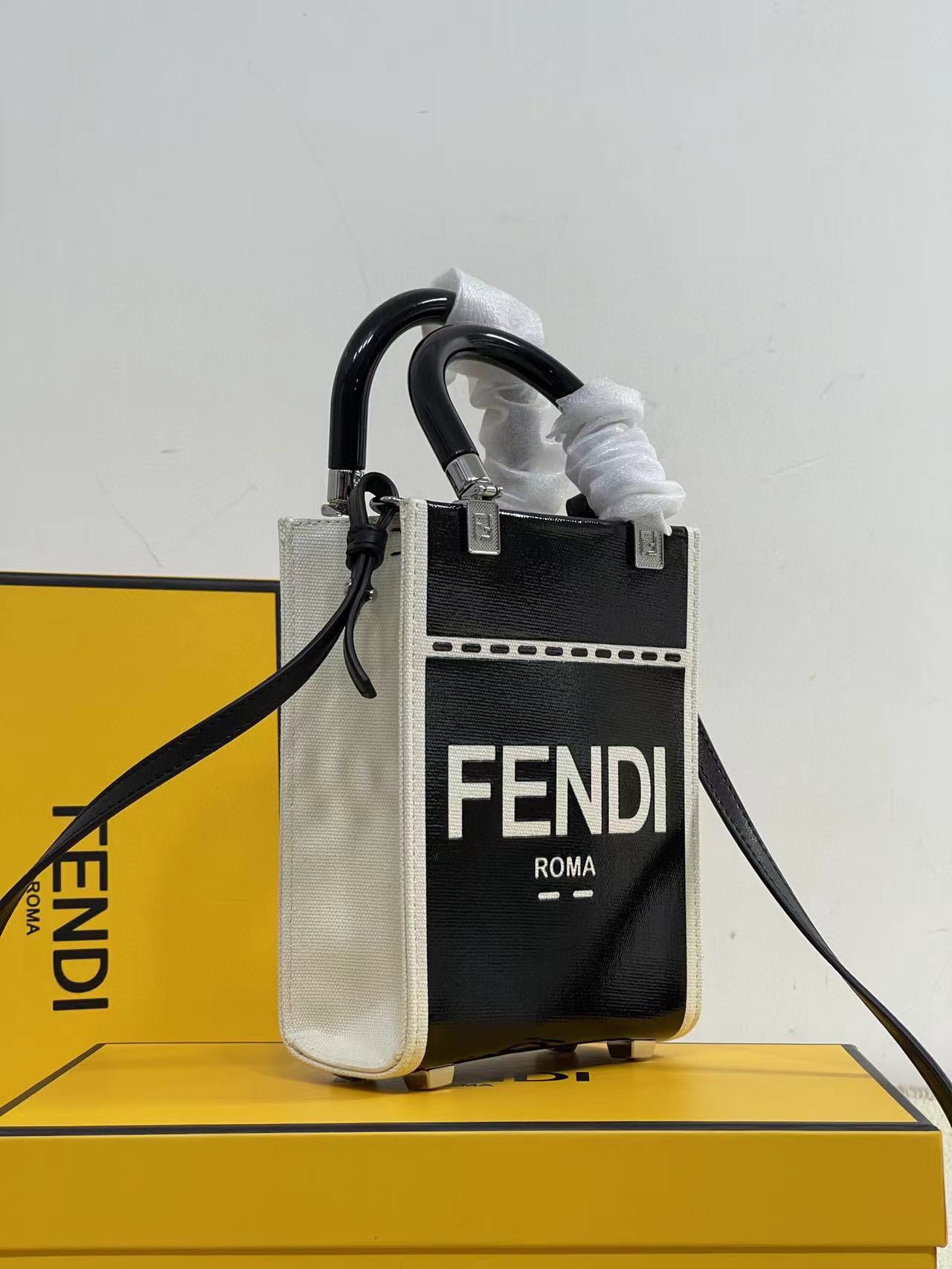 [TOP] FENDI Canvas Mini Tote Sunshine Bags - 13x6.5x18cm - Black