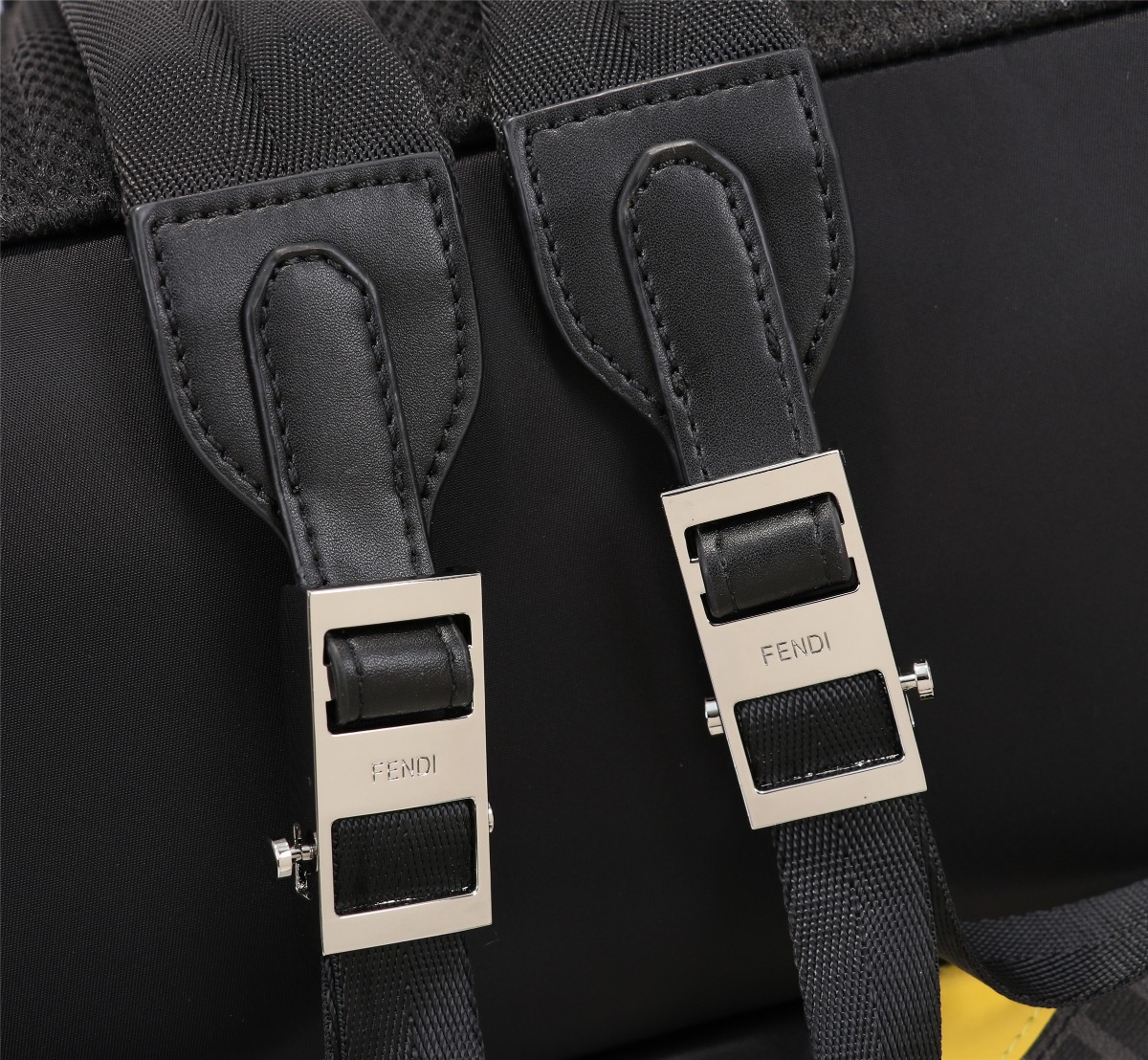 [TOP] FENDI Nylon stitching black leather backpack - 34×38×14cm - Black