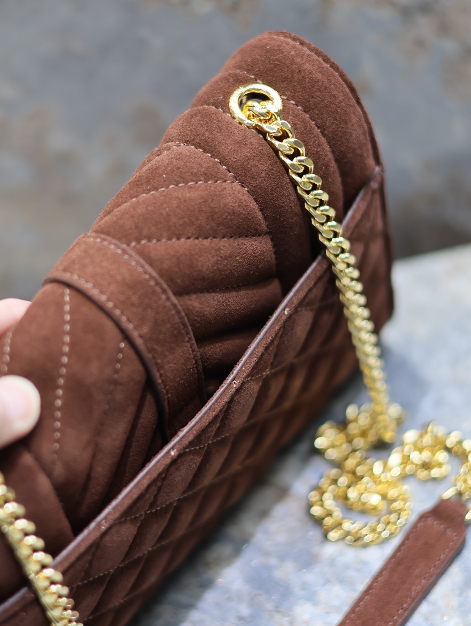 [TOP] Yves Saint Laurent YSL Envelope Chain Wallet Grain Leather - 2 Sizes - Reddish Brown - GHW