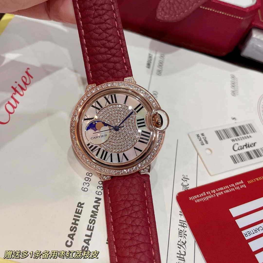 [TOP] Cartier Jujube Red Pebbled Leather Watch 36mm
