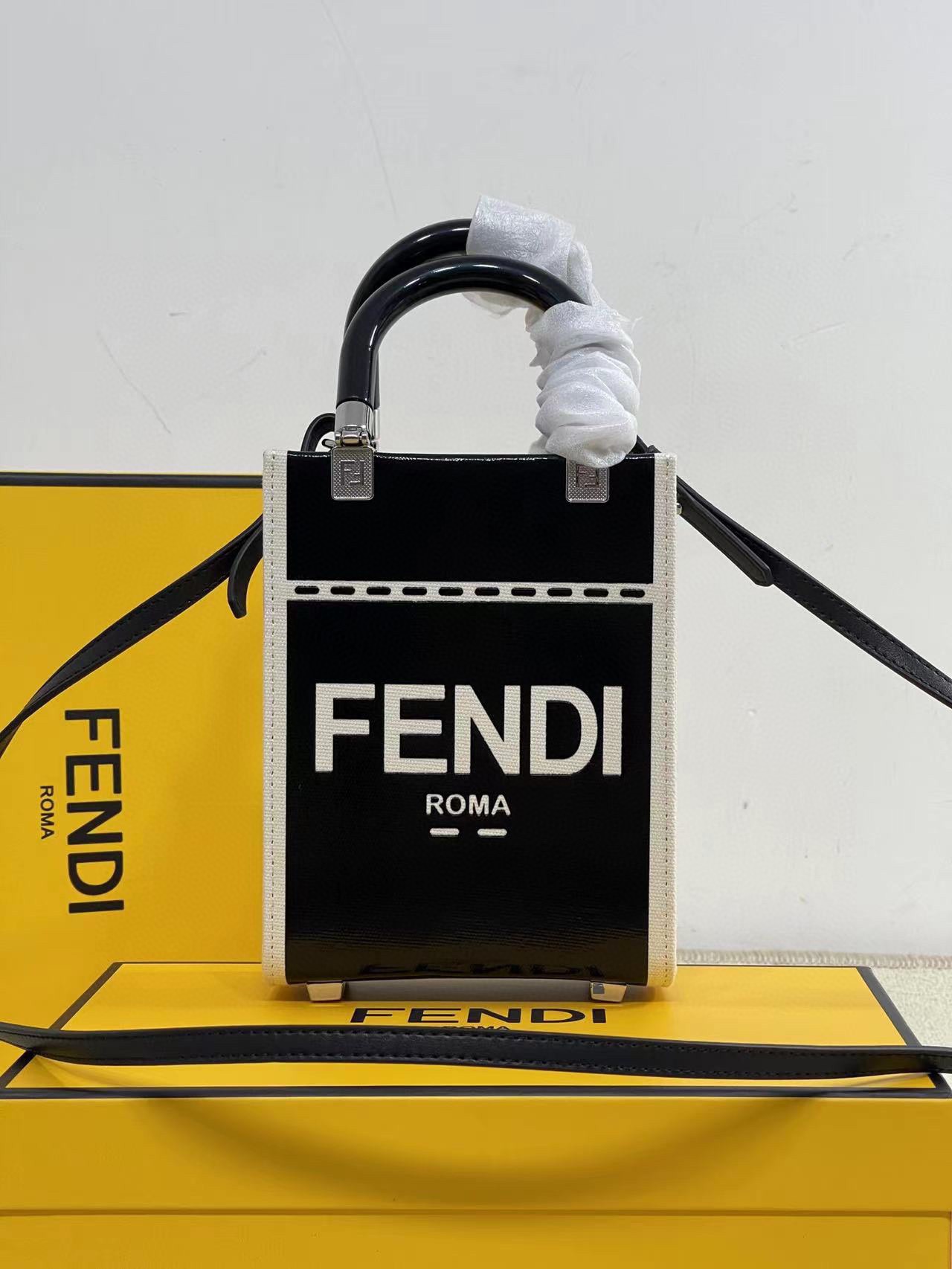 [TOP] FENDI Canvas Mini Tote Sunshine Bags - 13x6.5x18cm - Black