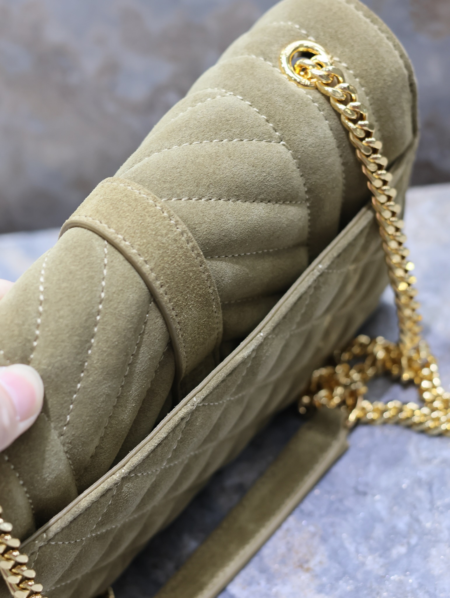 [TOP] Yves Saint Laurent YSL Envelope Chain Wallet Grain Leather - 2 Sizes - Army Green - GHW