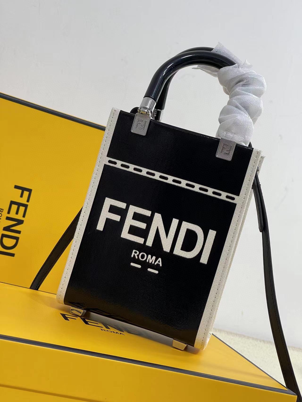 [TOP] FENDI Canvas Mini Tote Sunshine Bags - 13x6.5x18cm - Black