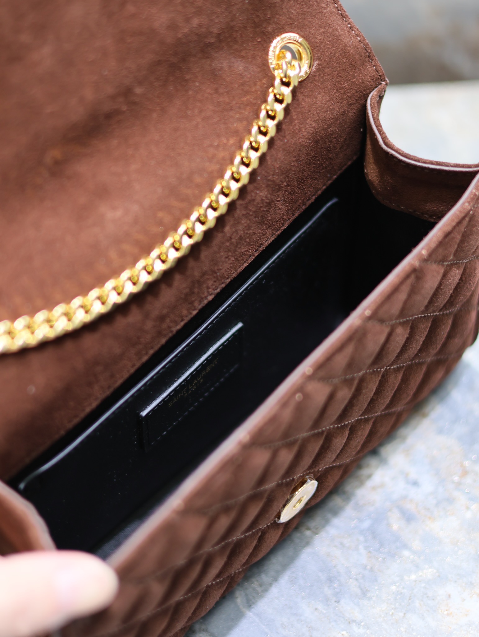 [TOP] Yves Saint Laurent YSL Envelope Chain Wallet Grain Leather - 2 Sizes - Reddish Brown - GHW