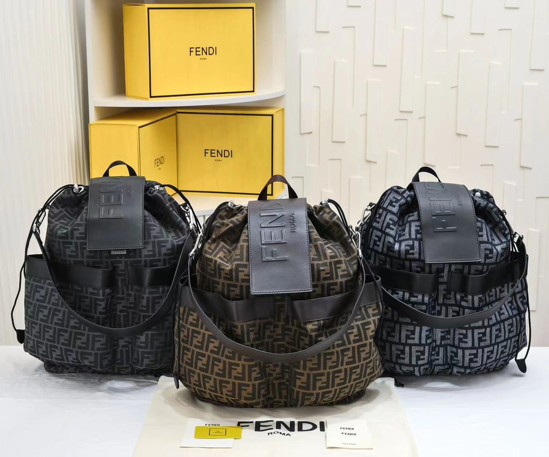 [TOP] FENDI Large Jacquard Fabric Backpack - 32×16×36cm - Black