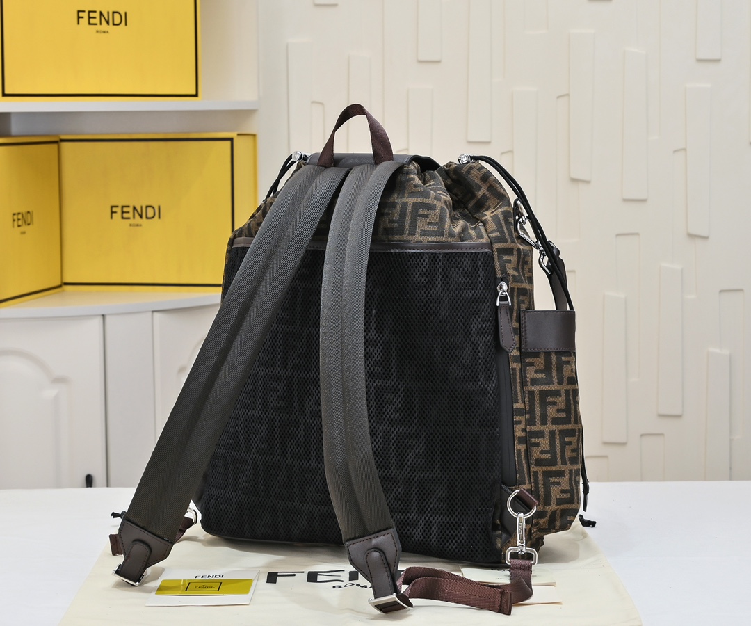 [TOP] FENDI Large Jacquard Fabric Backpack - 32×16×36cm - Black
