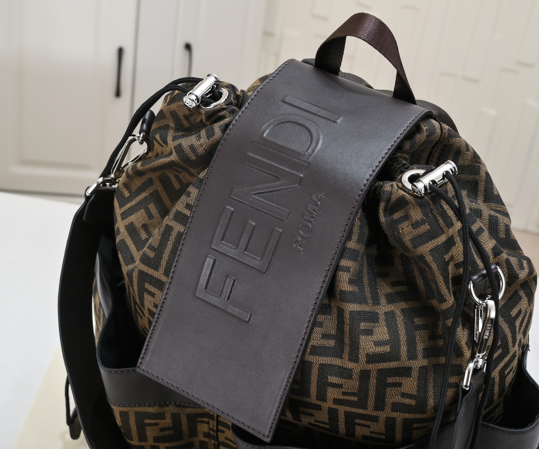 [TOP] FENDI Large Jacquard Fabric Backpack - 32×16×36cm - Black