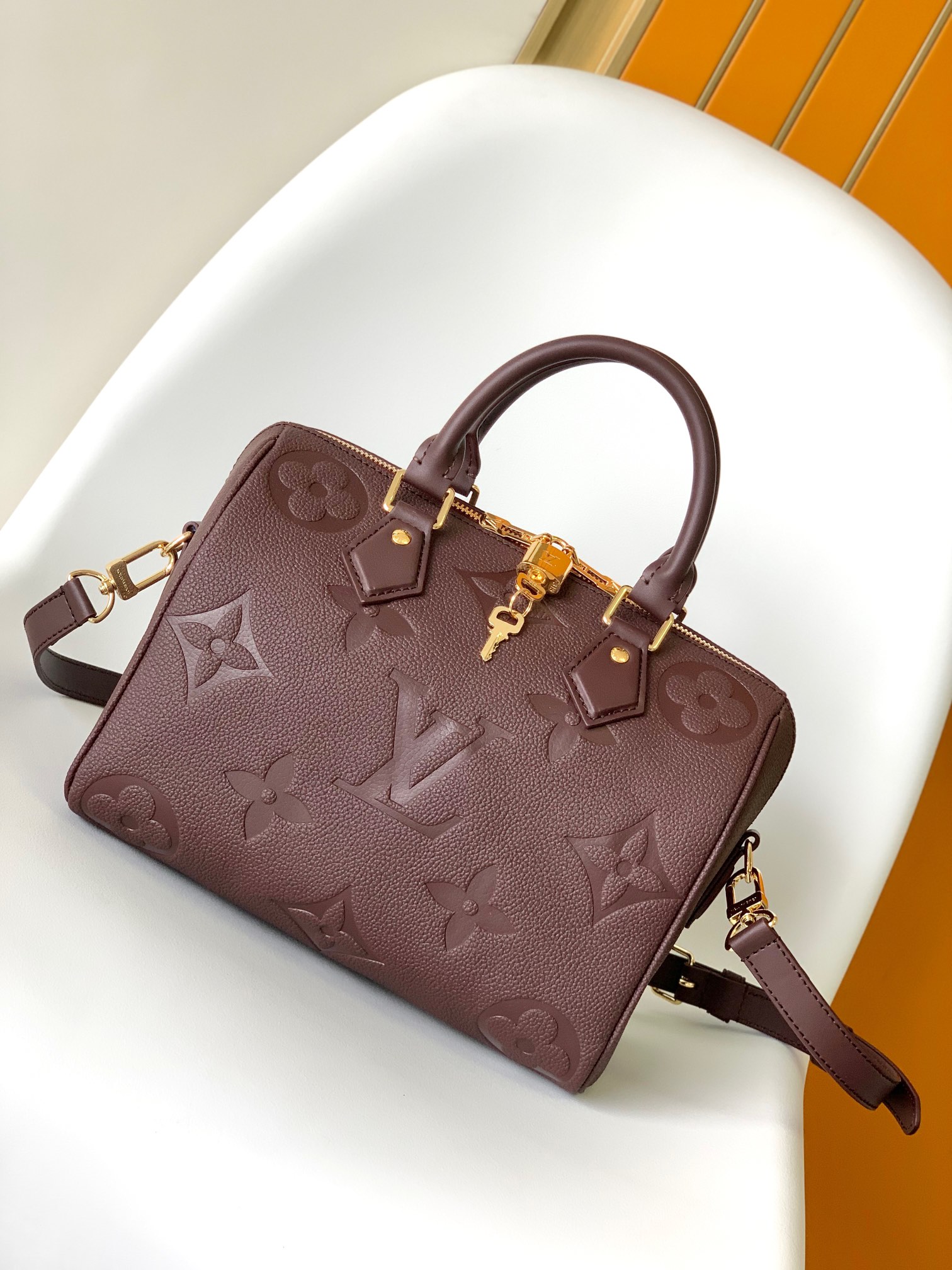 [TOP] Louis Vuitton LV Monogram Empreinte Speedy Bags - 25x19x15CM - Jujube Red&GHW