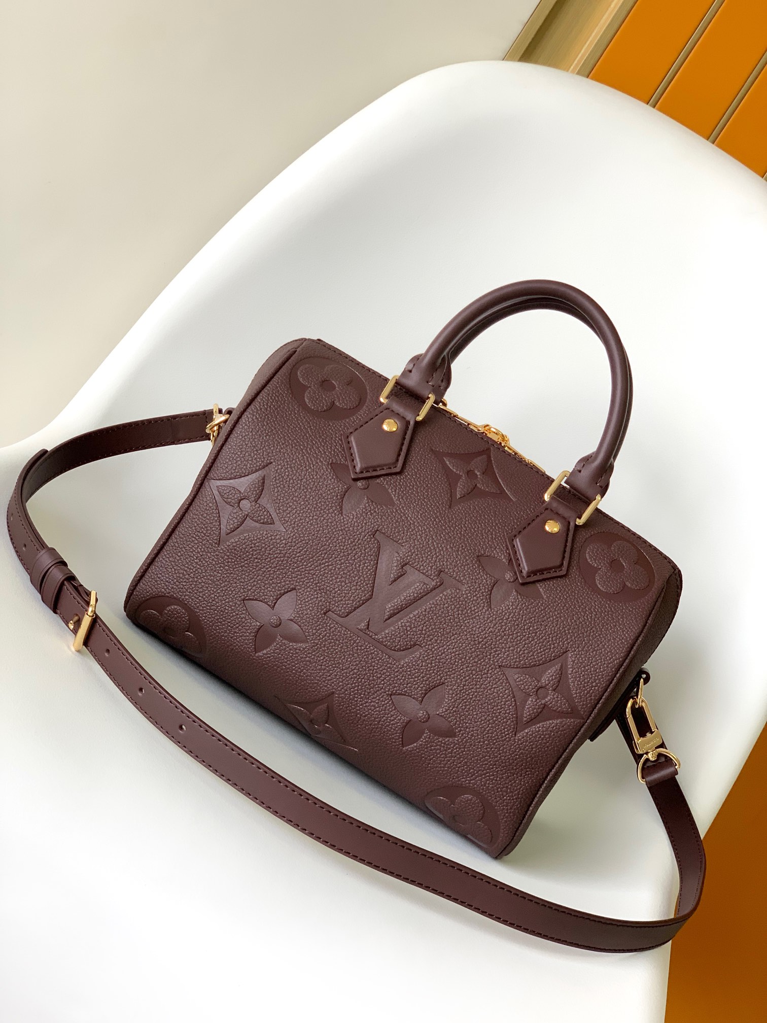 [TOP] Louis Vuitton LV Monogram Empreinte Speedy Bags - 25x19x15CM - Jujube Red&GHW
