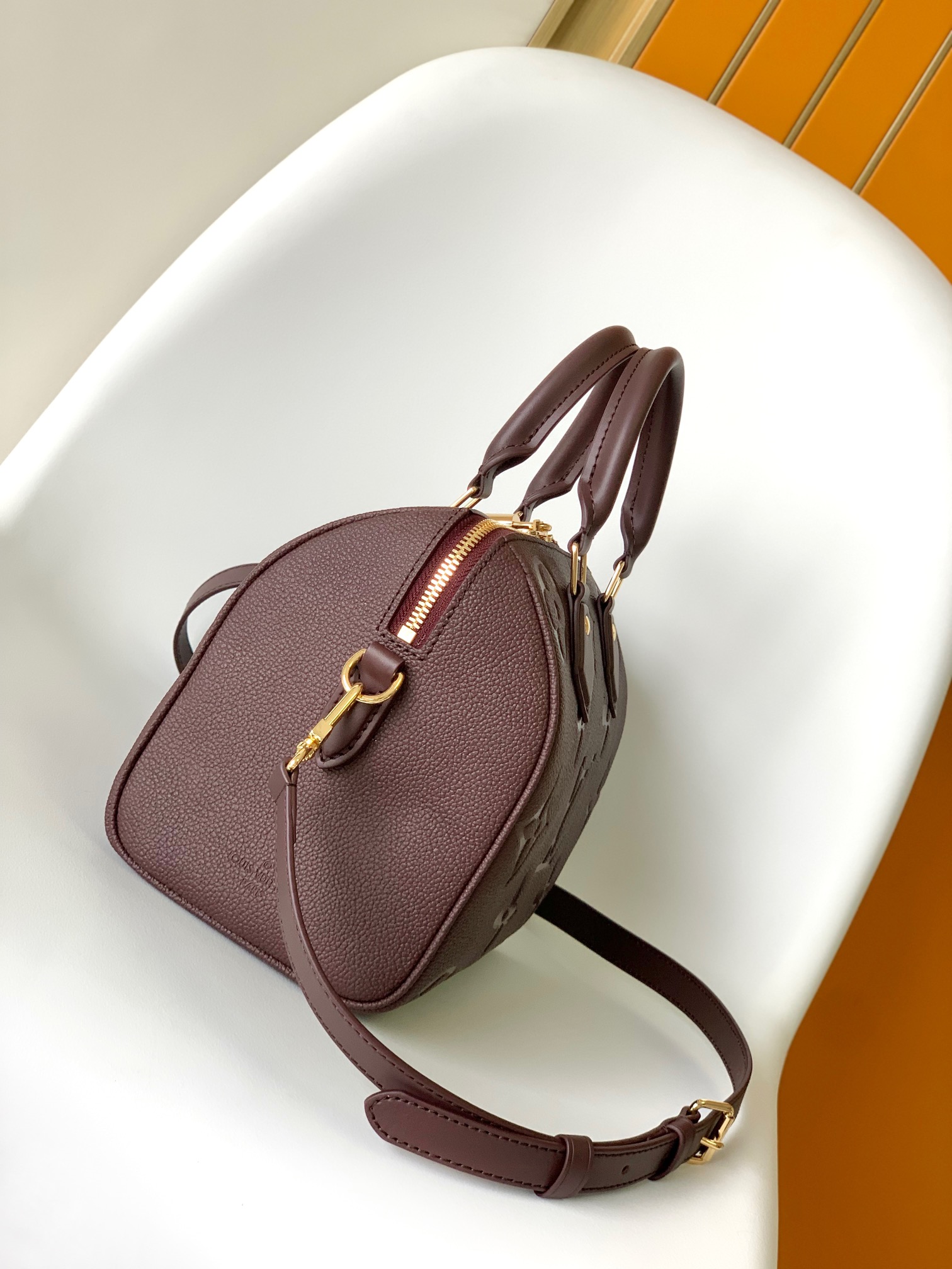 [TOP] Louis Vuitton LV Monogram Empreinte Speedy Bags - 25x19x15CM - Jujube Red&GHW