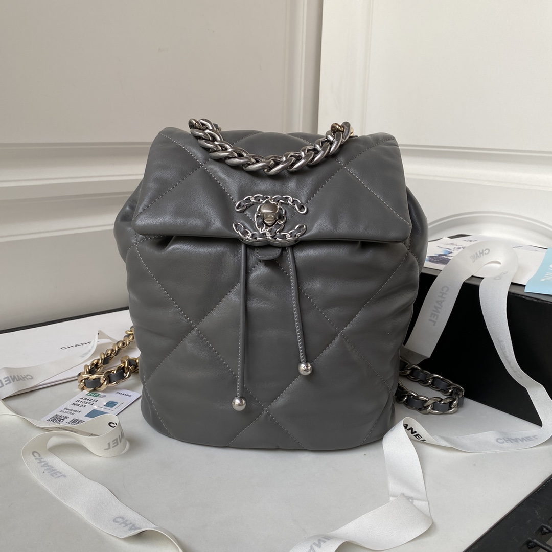 [TOP] CHANEL Classics Backpack - 26X22X16cm - GHW&SHW - Grey