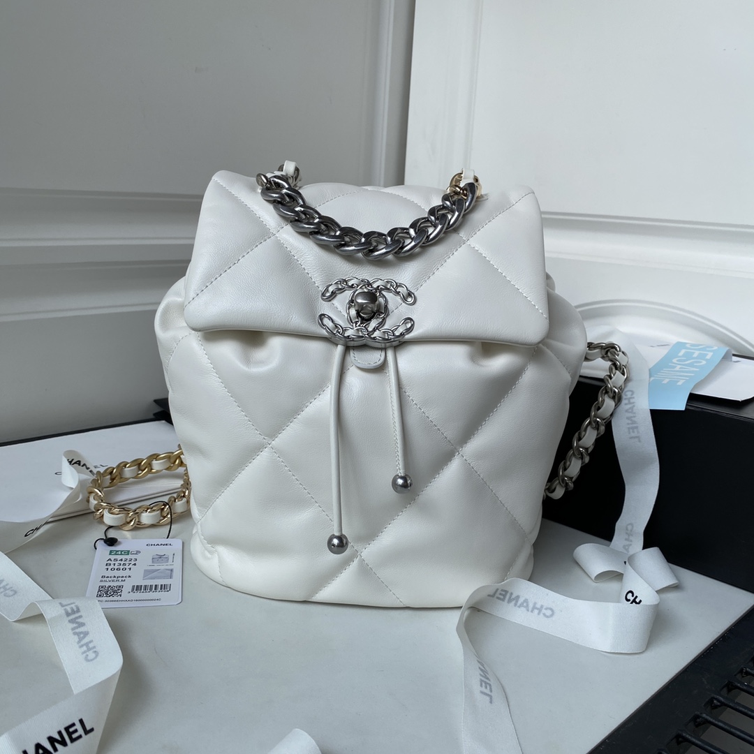 [TOP] CHANEL Classics Backpack - 26X22X16cm - GHW&SHW - White