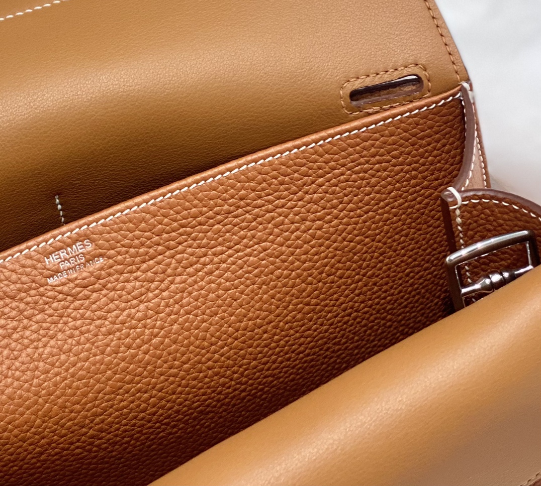 [TOP] HERMES  Clemence Leather Halzan Bag 25cm - Golden Brown