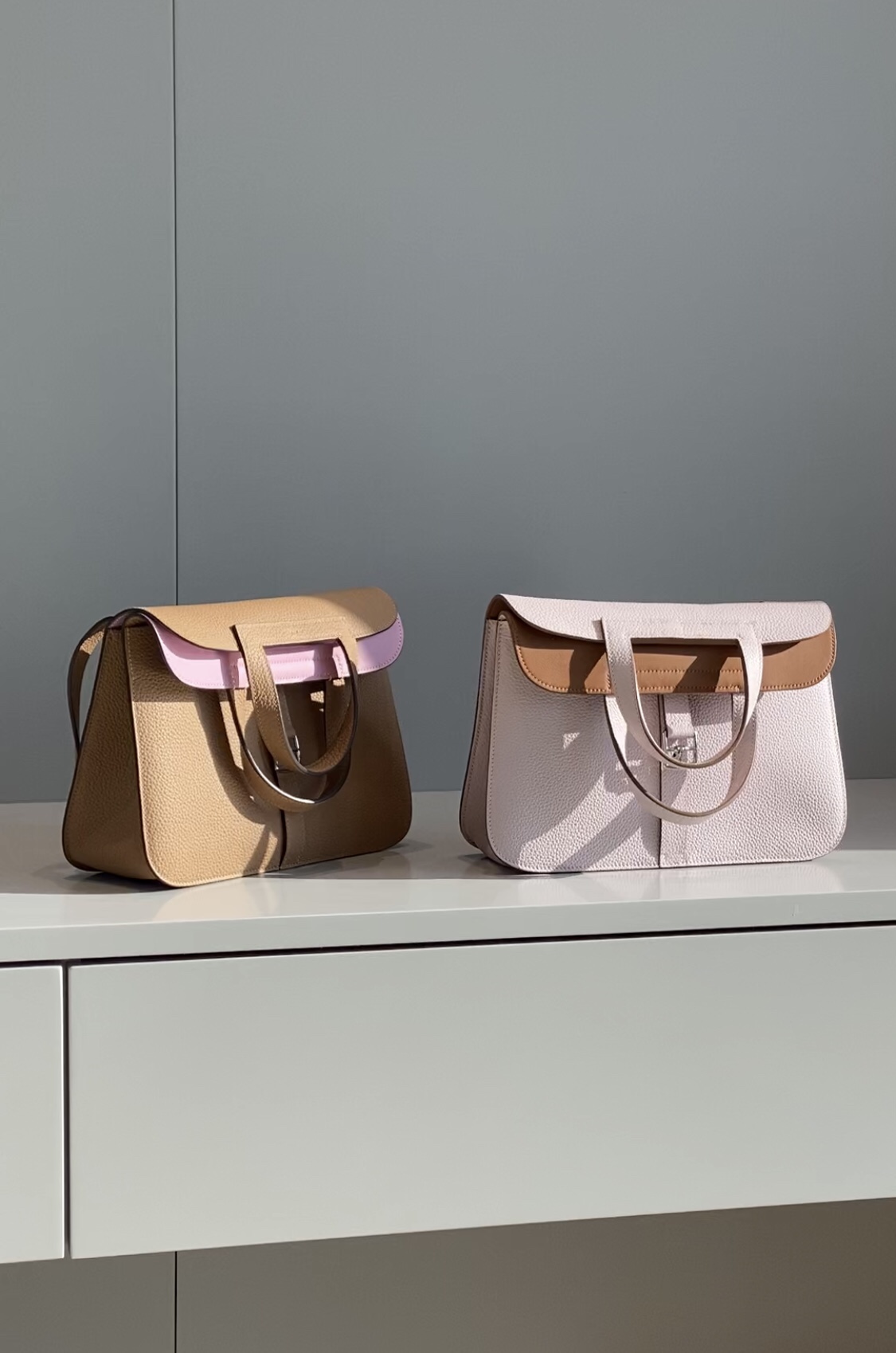 [TOP] HERMES  Clemence Leather Halzan Bag 25cm - 2 Colors - SHW