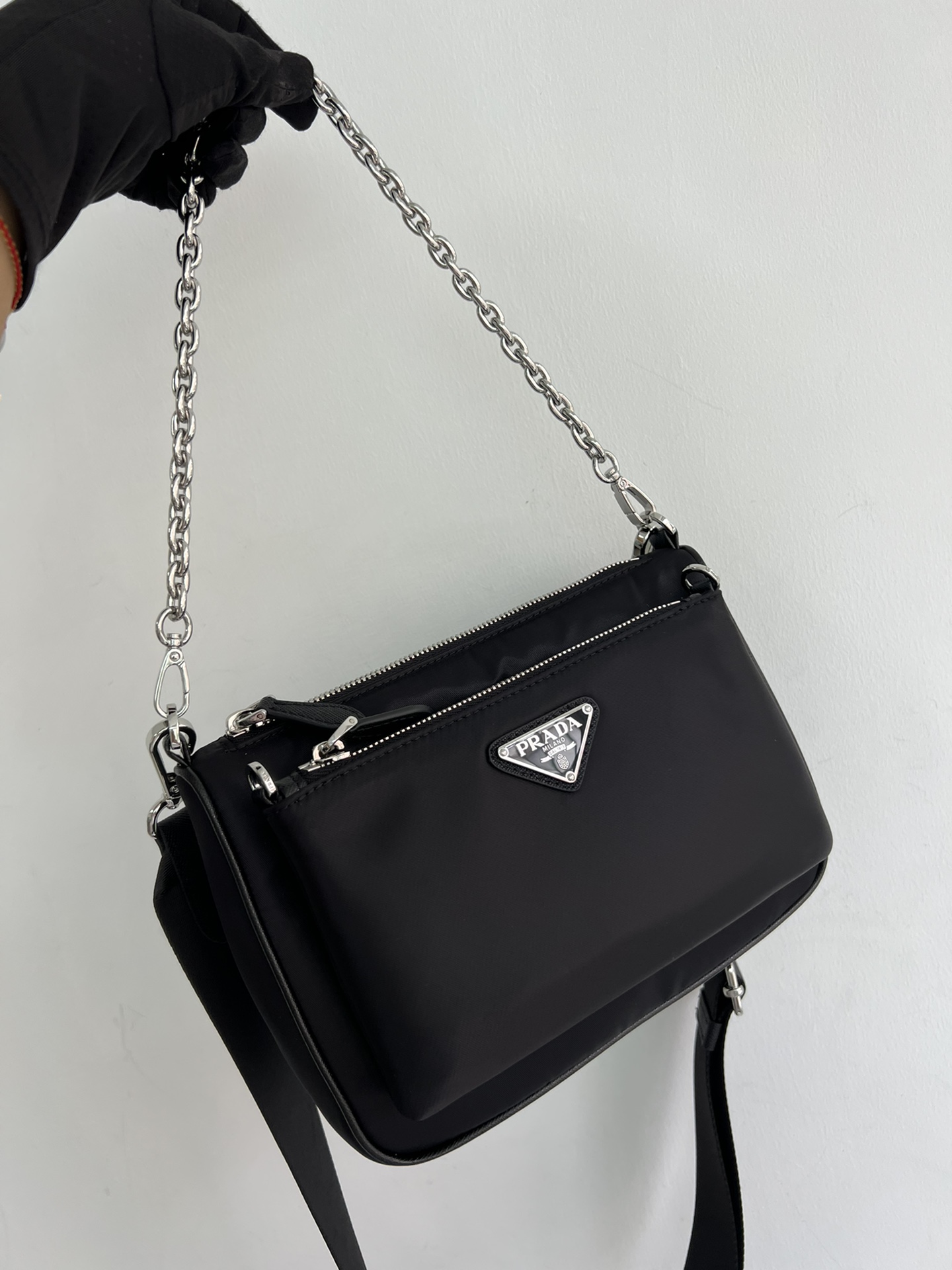 [TOP] PRADA Gemini Bag Nylon 23x16x5.5cm/20x12cm - Black