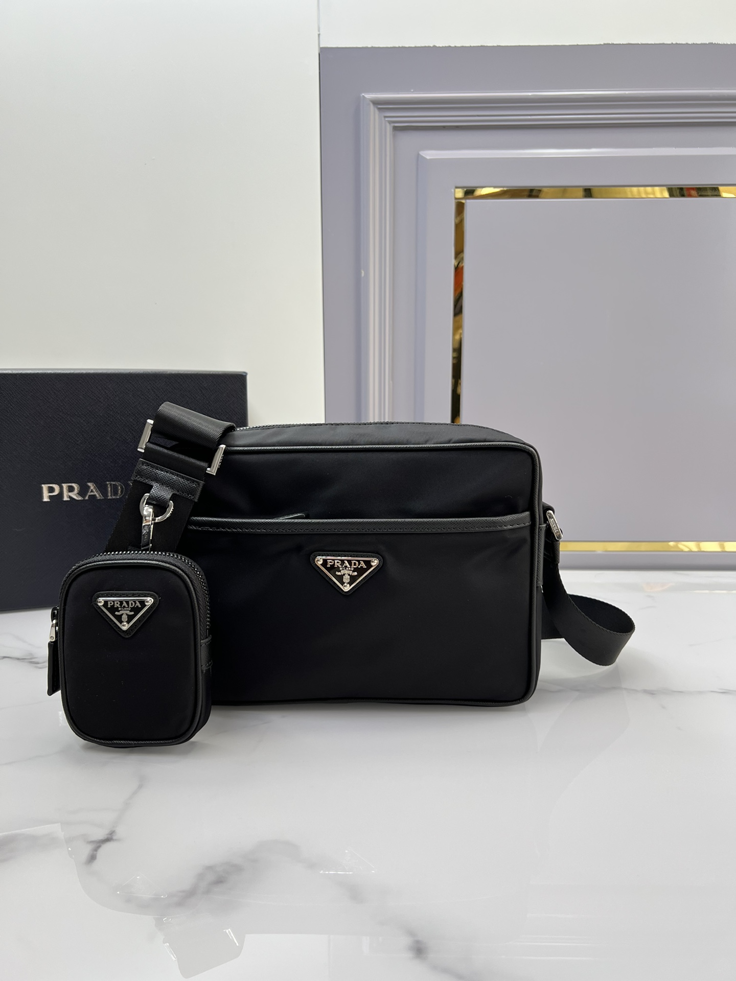 [TOP] PRADA Bag Re-Nylon Saffiano Leather 23x16x7cm - Black