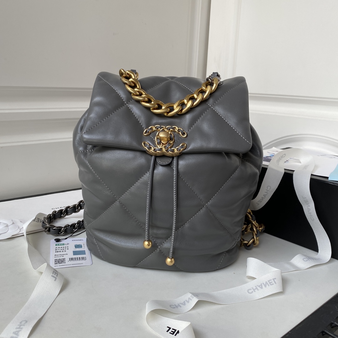 [TOP] CHANEL Classics Backpack - 26X22X16cm - GHW&SHW - Grey