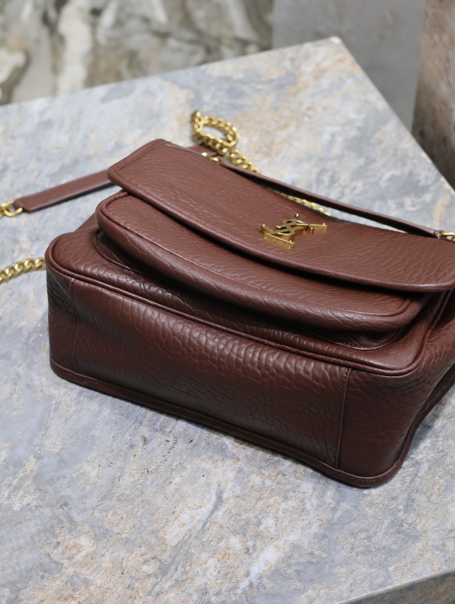 [TOP] Yves Saint Laurent YSL Niki Retro Sheepskin Bag - Coffee Colors - 2 Size&GHW