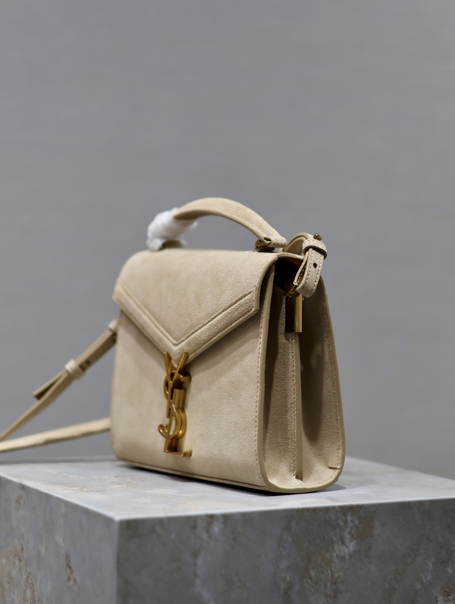 [TOP] Yves Saint Laurent YSL Cassandra Suede Paired With Cowhide Briefcase - 20×16x7.5cm - GHW