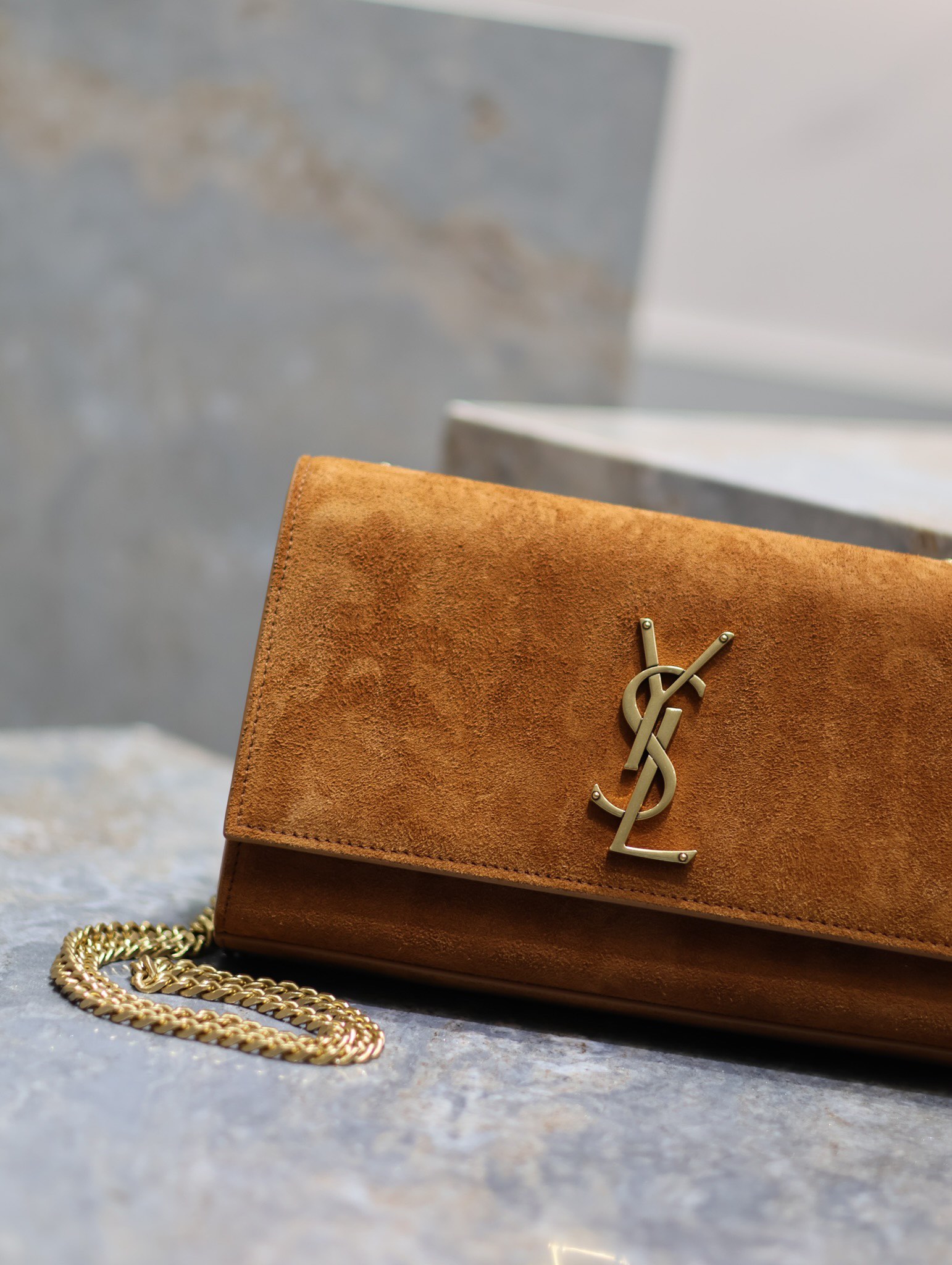 [TOP] Yves Saint Laurent YSL Monogram Kate Bag - 2 Size - Earthy yellow&GHW