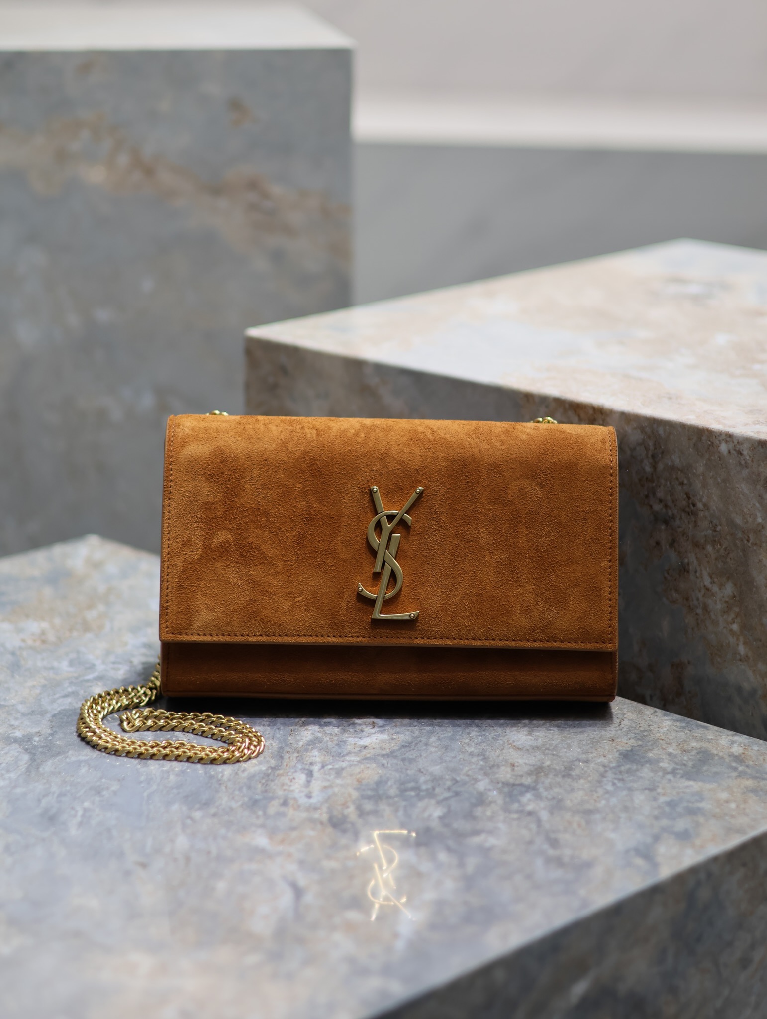 [TOP] Yves Saint Laurent YSL Monogram Kate Bag - 2 Size - Earthy yellow&GHW
