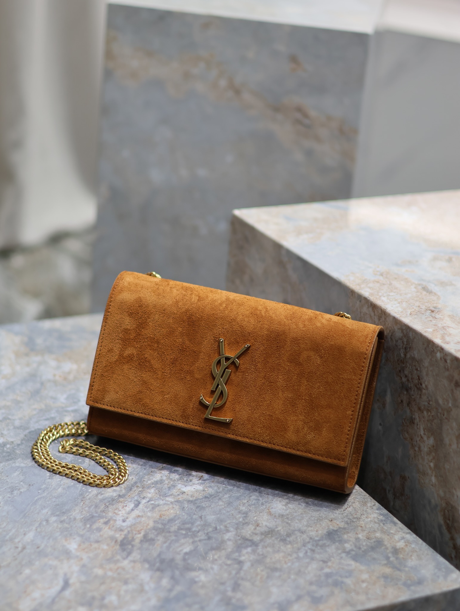 [TOP] Yves Saint Laurent YSL Monogram Kate Bag - 2 Size - Earthy yellow&GHW