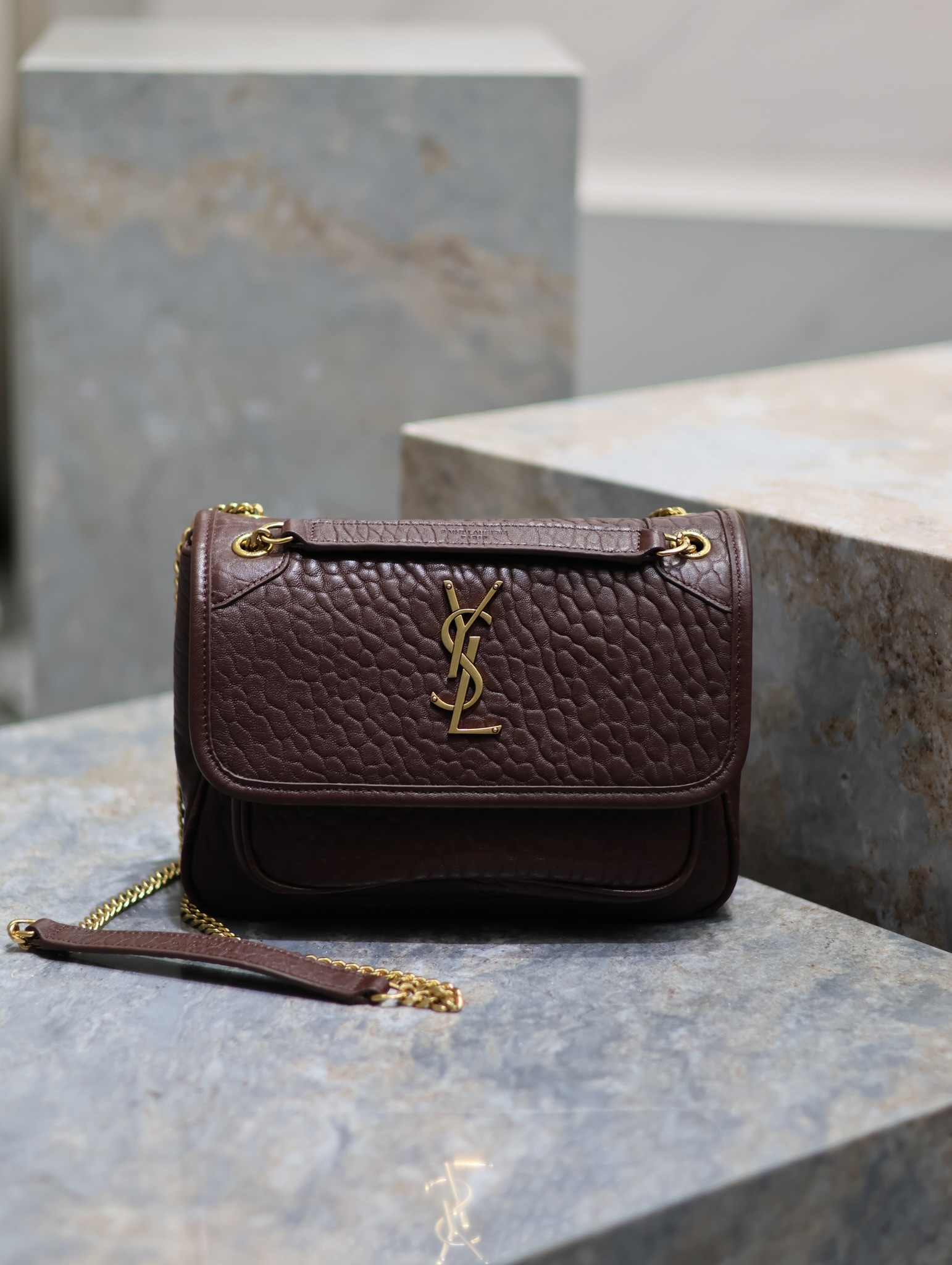 [TOP] Yves Saint Laurent YSL Niki Retro Sheepskin Bag - Coffee Colors - 2 Size&GHW