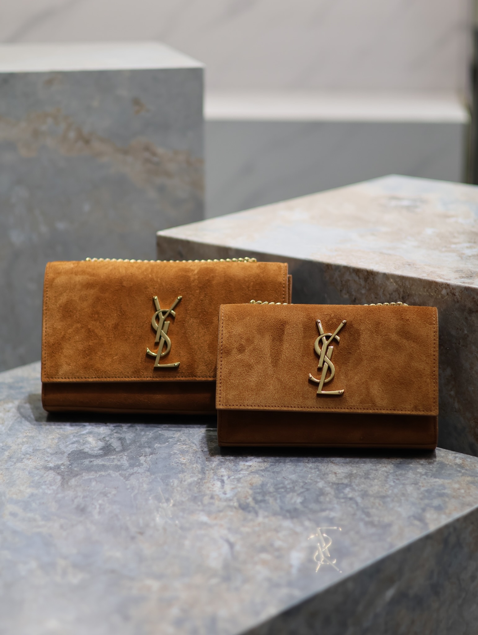 [TOP] Yves Saint Laurent YSL Monogram Kate Bag - 2 Size - Earthy yellow&GHW