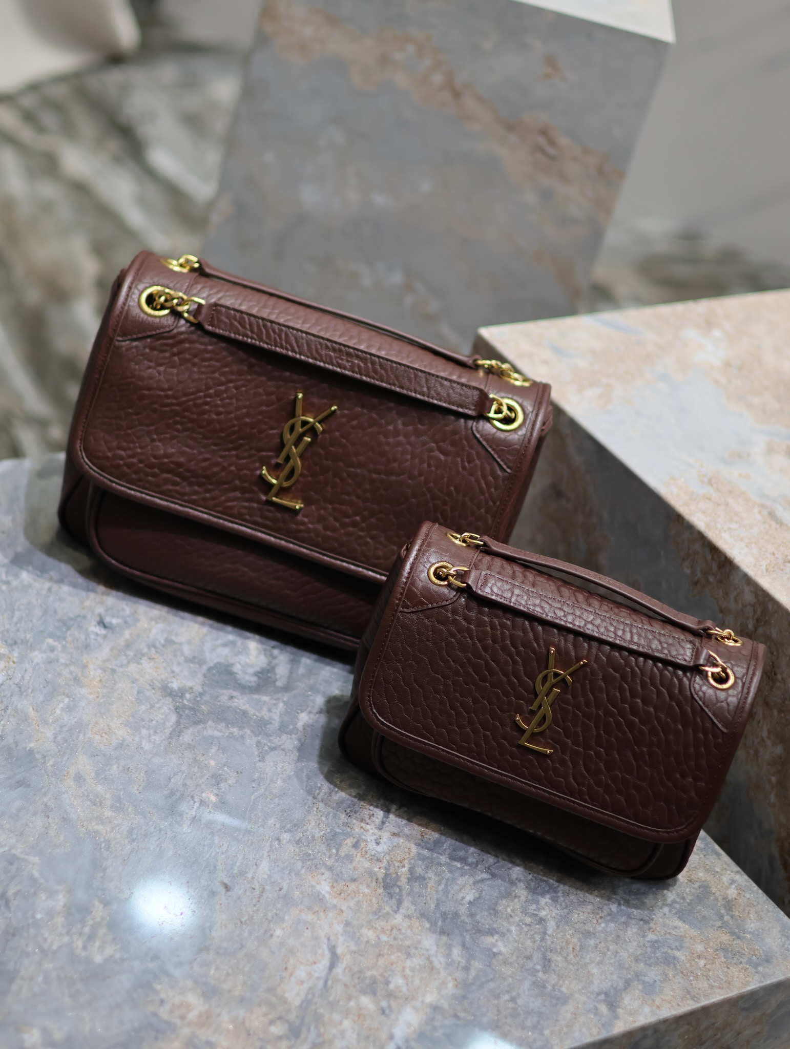 [TOP] Yves Saint Laurent YSL Niki Retro Sheepskin Bag - Coffee Colors - 2 Size&GHW