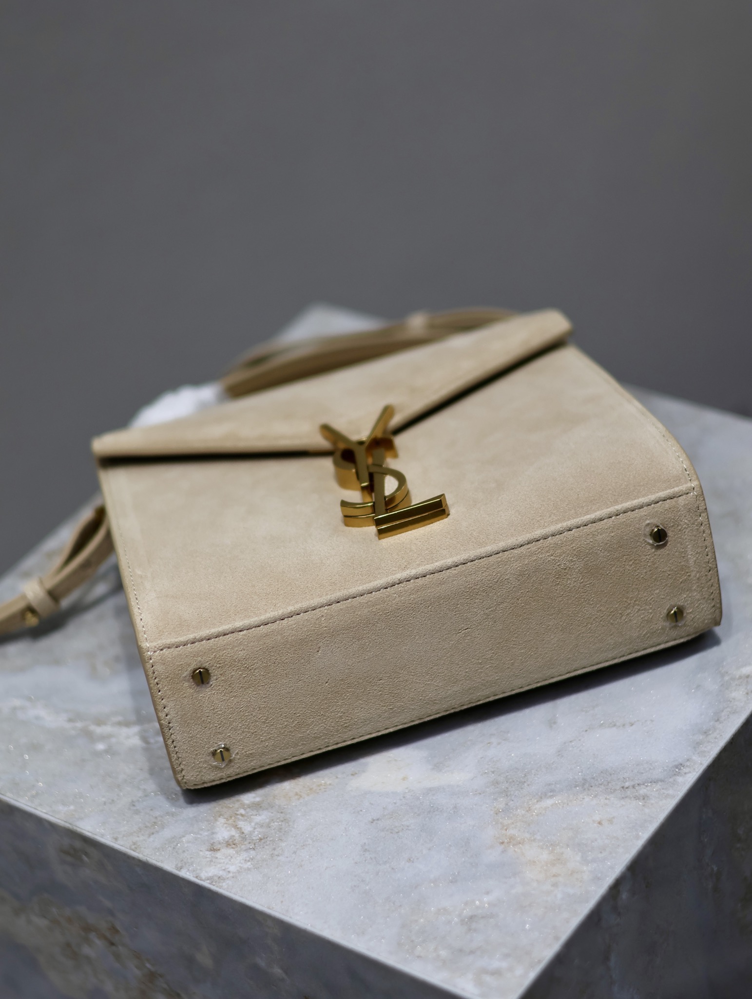 [TOP] Yves Saint Laurent YSL Cassandra Suede Paired With Cowhide Briefcase - 20×16x7.5cm - GHW