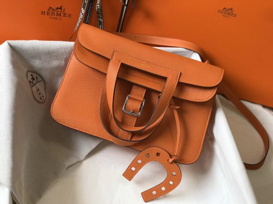 [TOP] HERMES Clemence Leather Halzan Bag 31 cm - 7 Colors