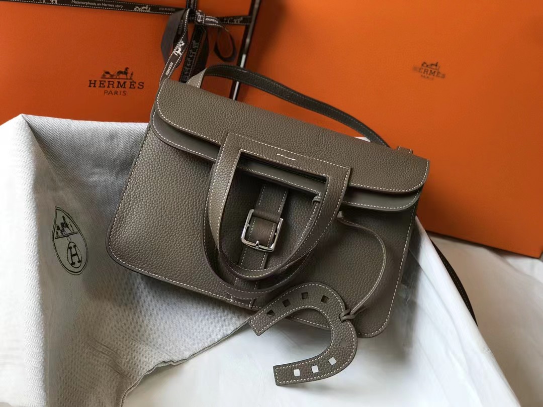 [TOP] HERMES Clemence Leather Halzan Bag 31 cm - 7 Colors