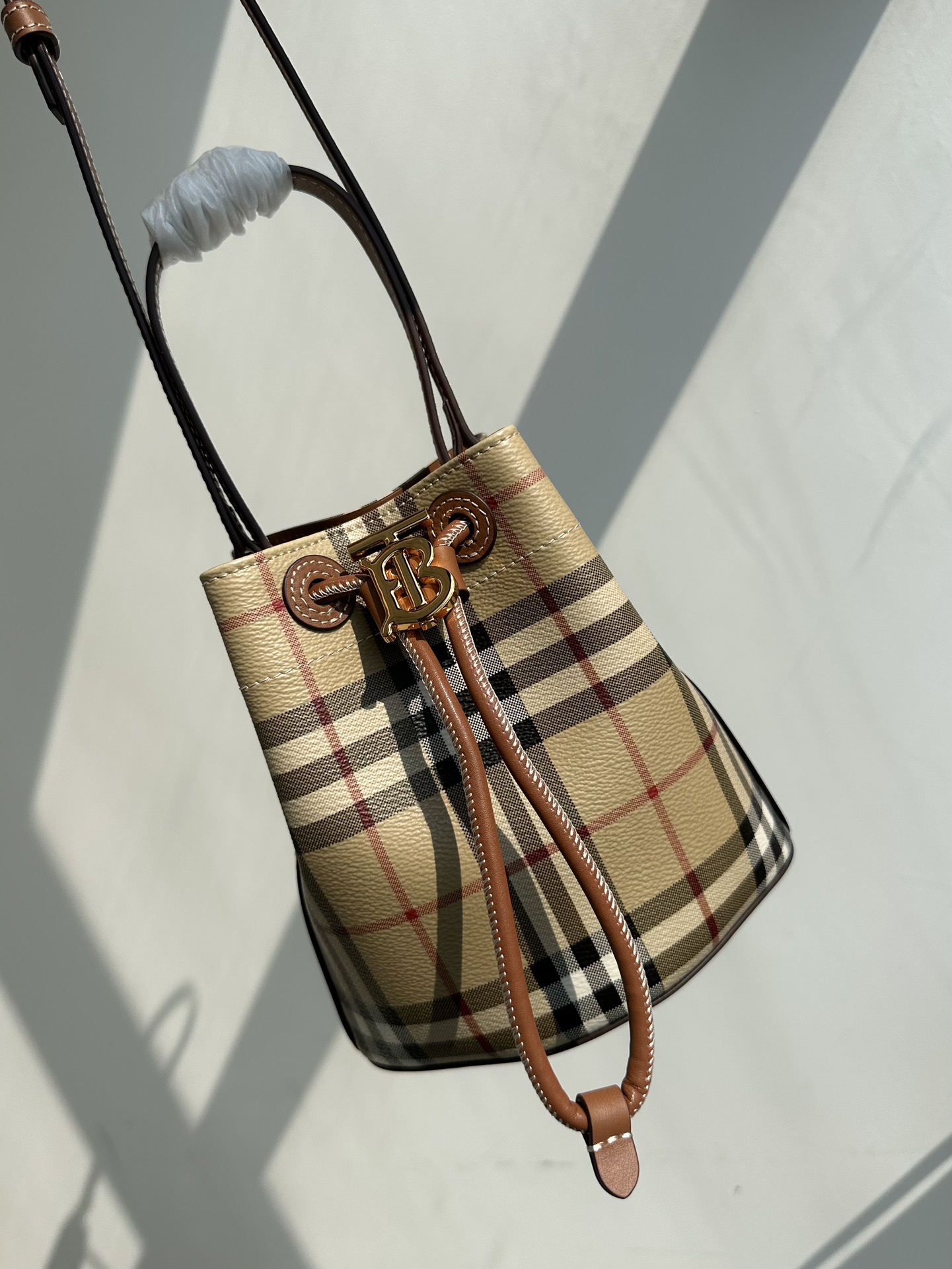 [TOP] BURBERRY TB Metal Bucket Bag Plaid 18.5X16.5X11cm/26X26X16cm - Beige
