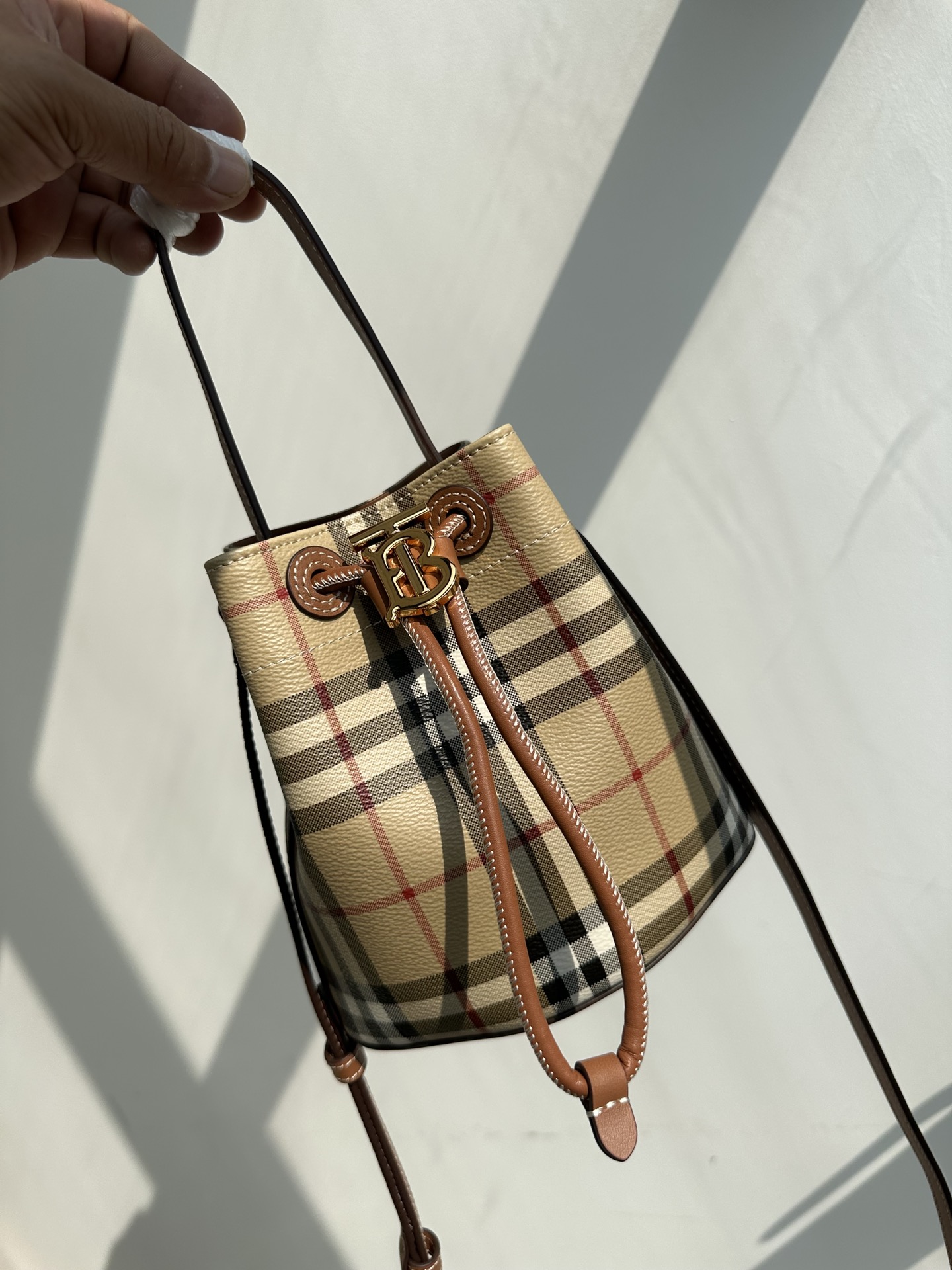[TOP] BURBERRY TB Metal Bucket Bag Plaid 18.5X16.5X11cm/26X26X16cm - Beige