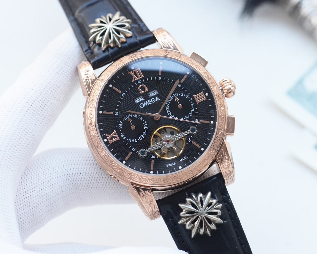 [TOP] OMEGA Men's Watch Calfskin Strap Watch 42mm - 6 Colors