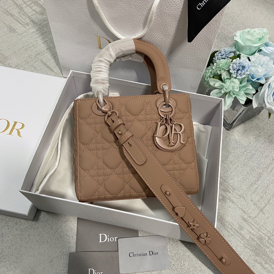 [TOP] Christian Dior Lady Christian Dior Bag Calfskin Matte Deerskin Velvet Lining 20x17x8 cm - Pink