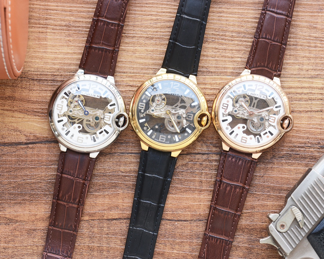 [TOP] Cartier Boutique Men's Watch Genuine Cowhide Strap 44mm - 3 Colors