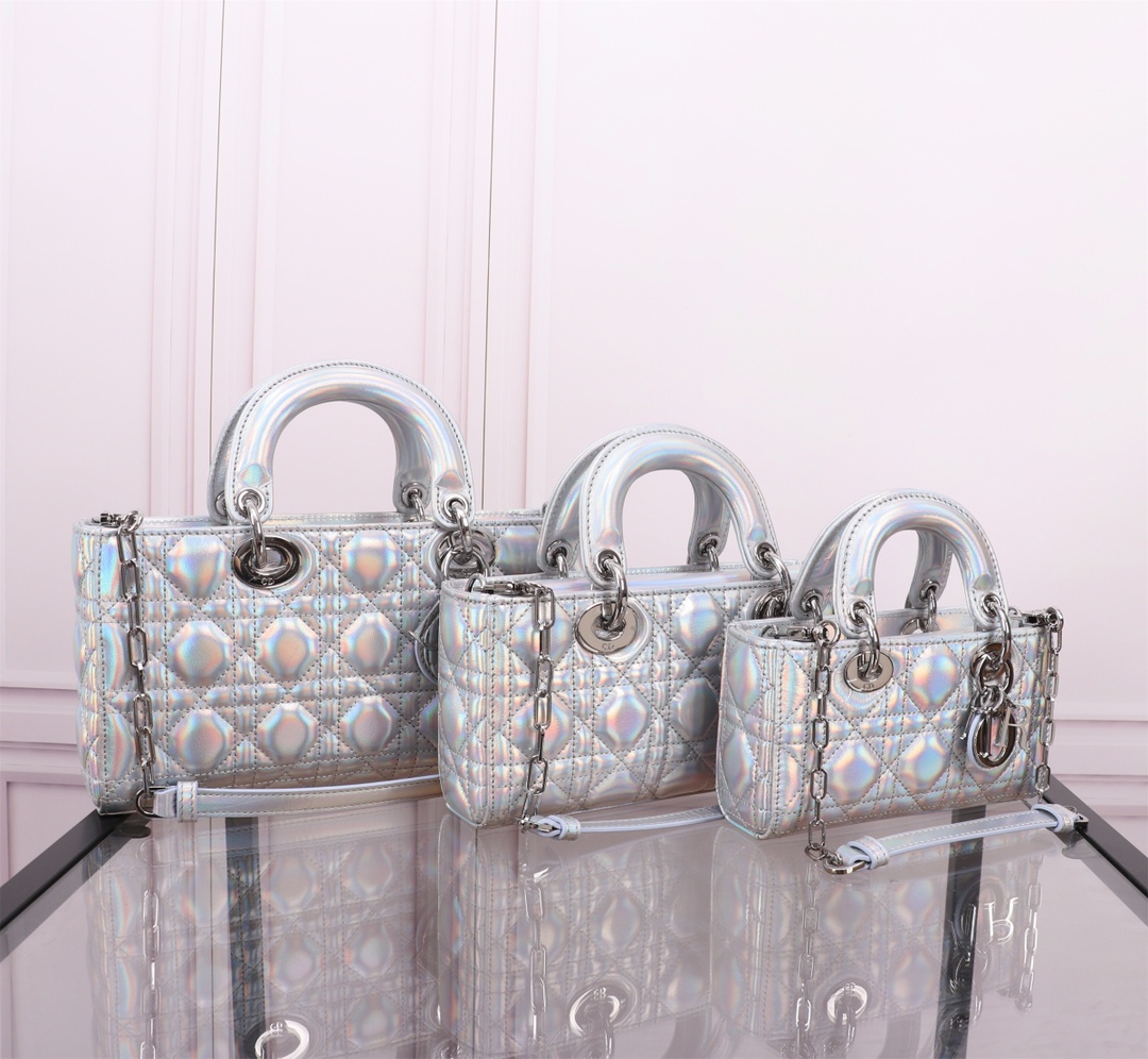 [TOP] Christian Dior Lady D-Joy Bag Sheepskin 16cm/22.5cm/26cm - Laser silver
