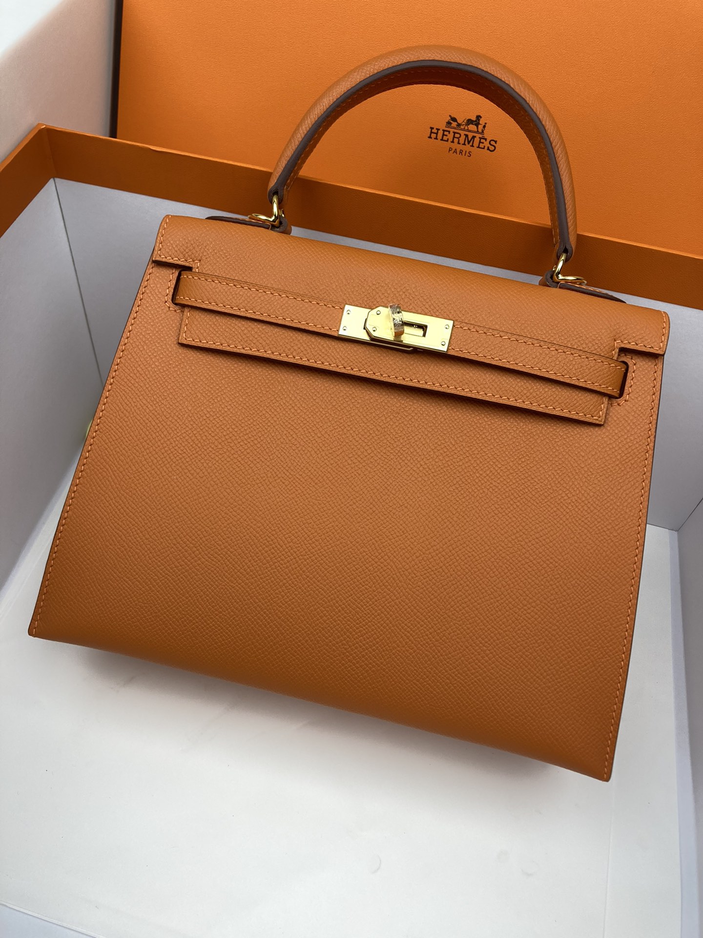 [TOP] HERMES Kelly Epsom Leather 25cm - Orange & GHW