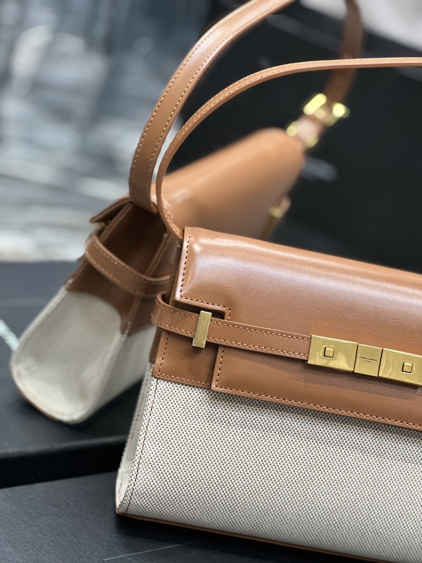 [TOP] Yves Saint Laurent YSL Manhattan Baguette Bag - Brown&GHW - 24x17.5x6cm