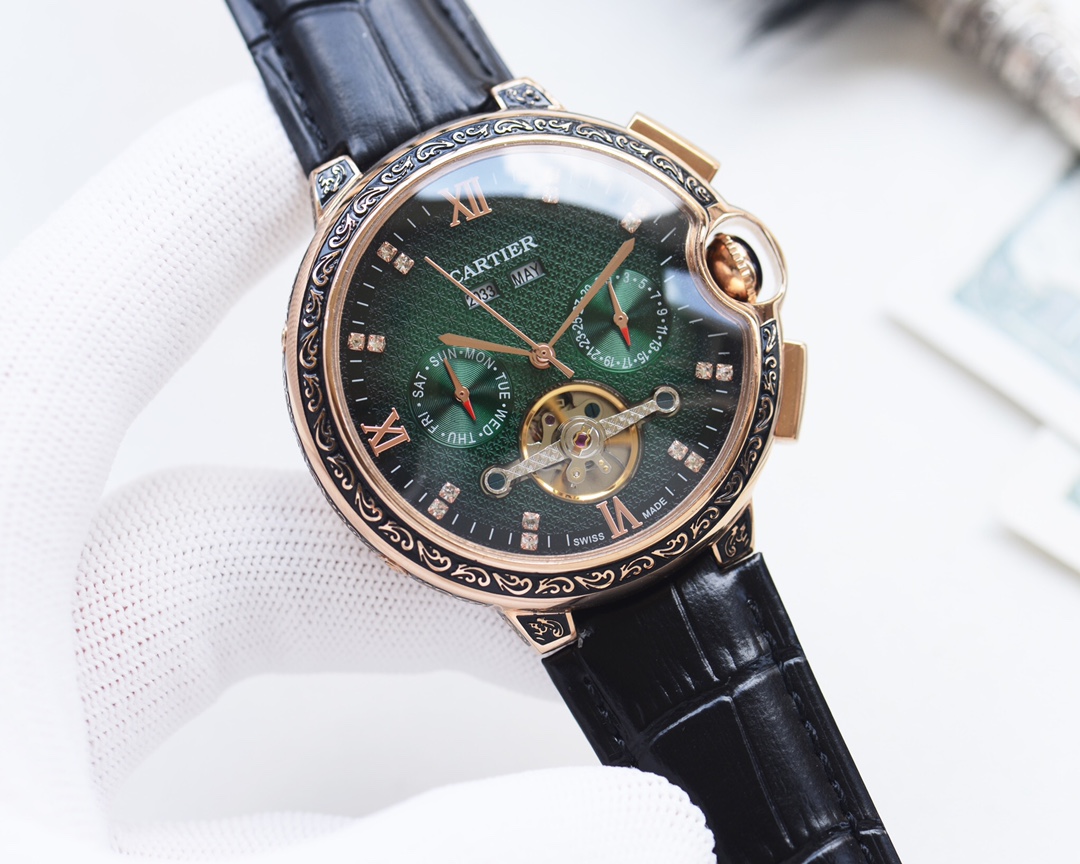 [TOP] Cartier Men's Watch Calfskin Strap 44mm - 5 Colors