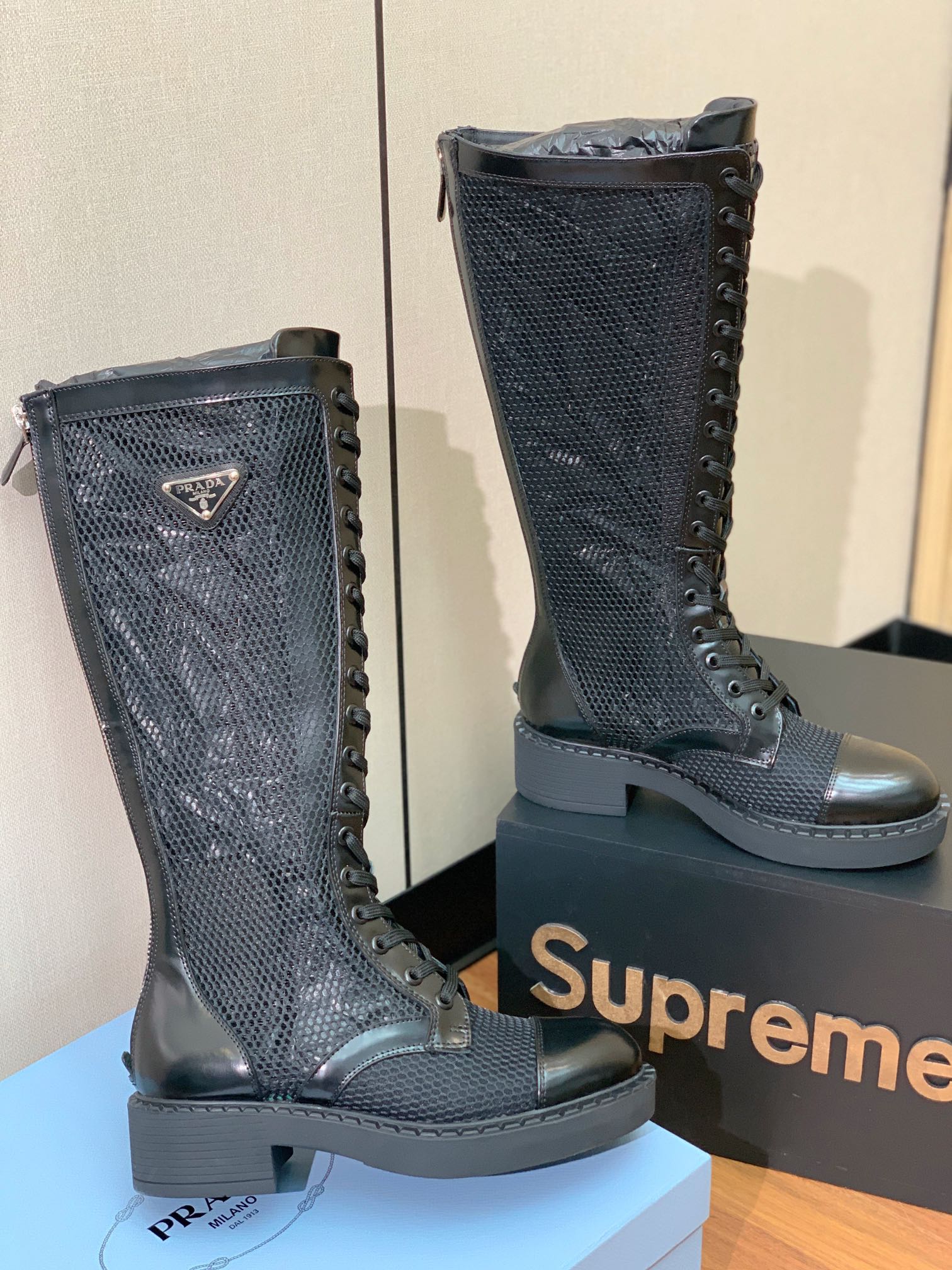 [TOP] PRADA Long Mesh Boots - Black - 2 Styles