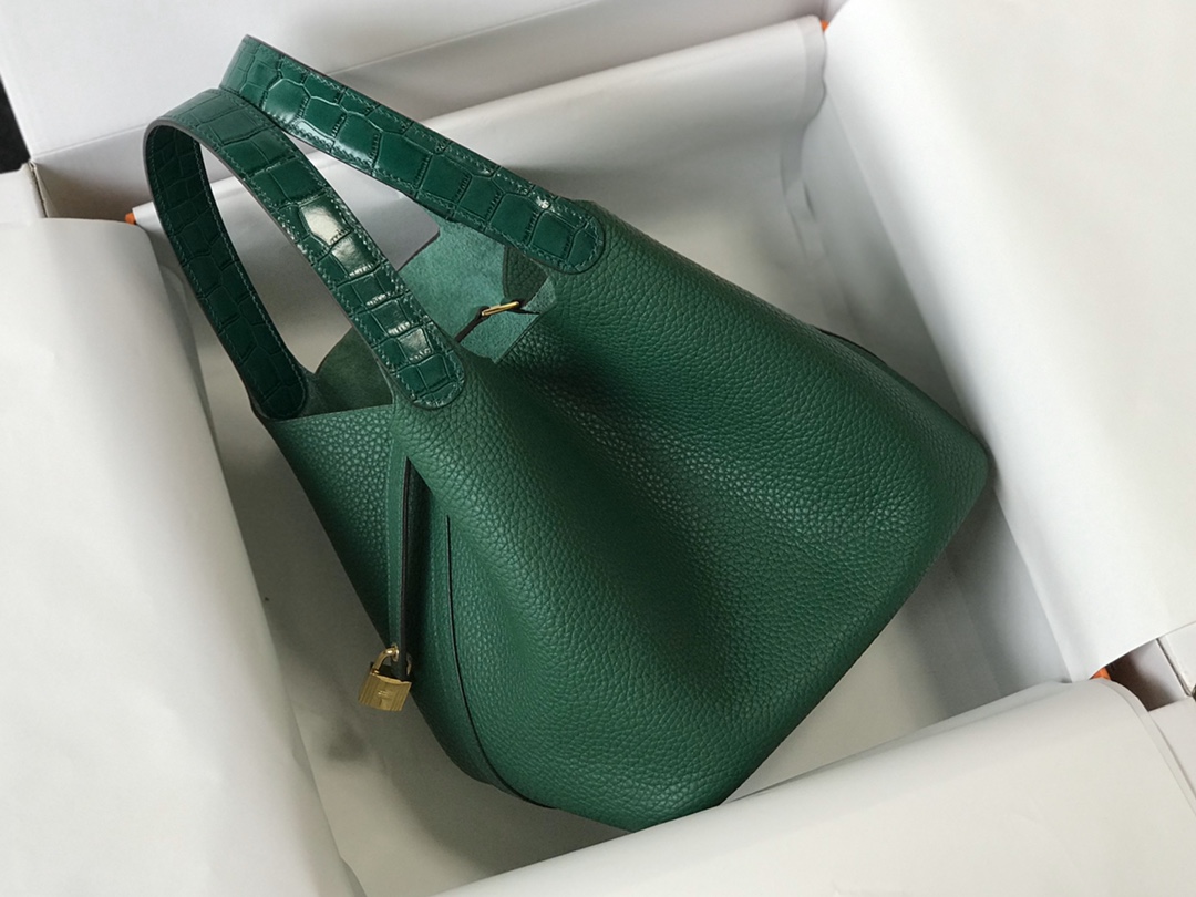 [TOP] HERMES TC Leather With Imitation Crocodile Bag - Vert Vertigo&GHW