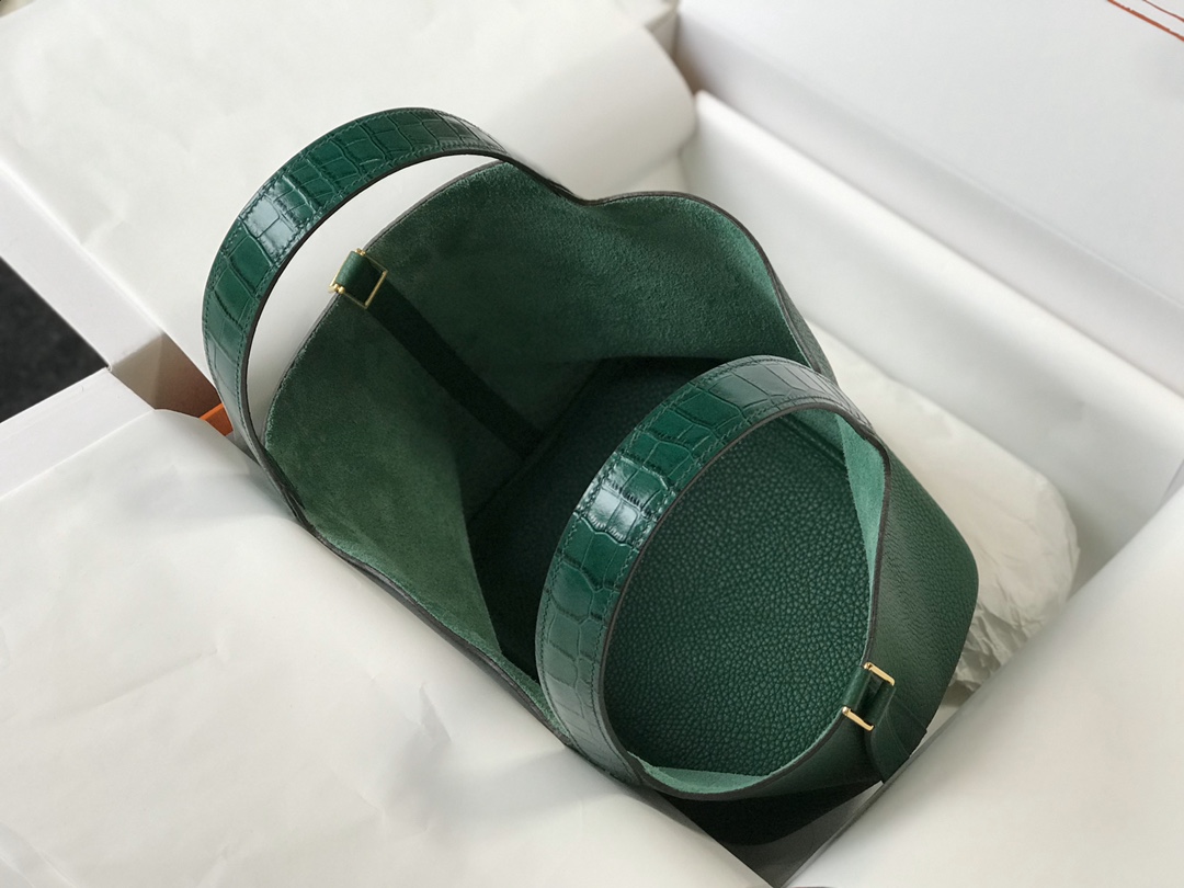 [TOP] HERMES TC Leather With Imitation Crocodile Bag - Vert Vertigo&GHW